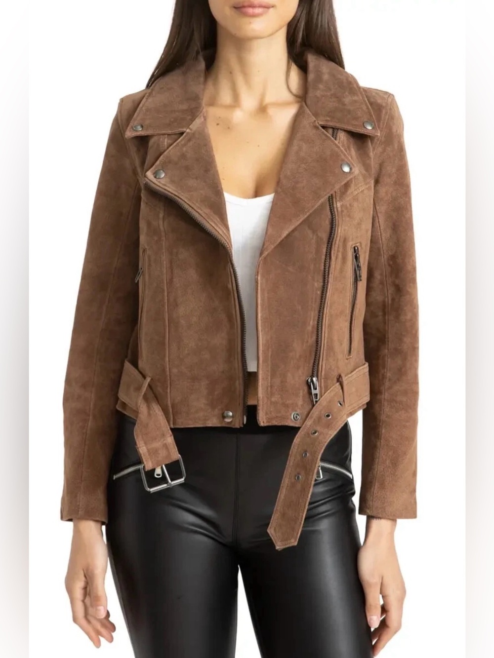 BLACKNYC Suede Bomber Jacket in Caramel Macchiato Size Medium